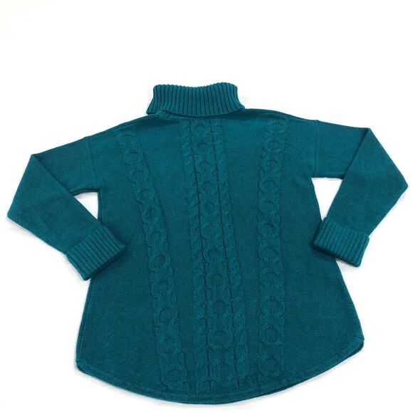 NWT L.L. Bean Double L Mixed Cable Knit Turtleneck Teal 100% Cotton Sweater - Picture 4 of 9